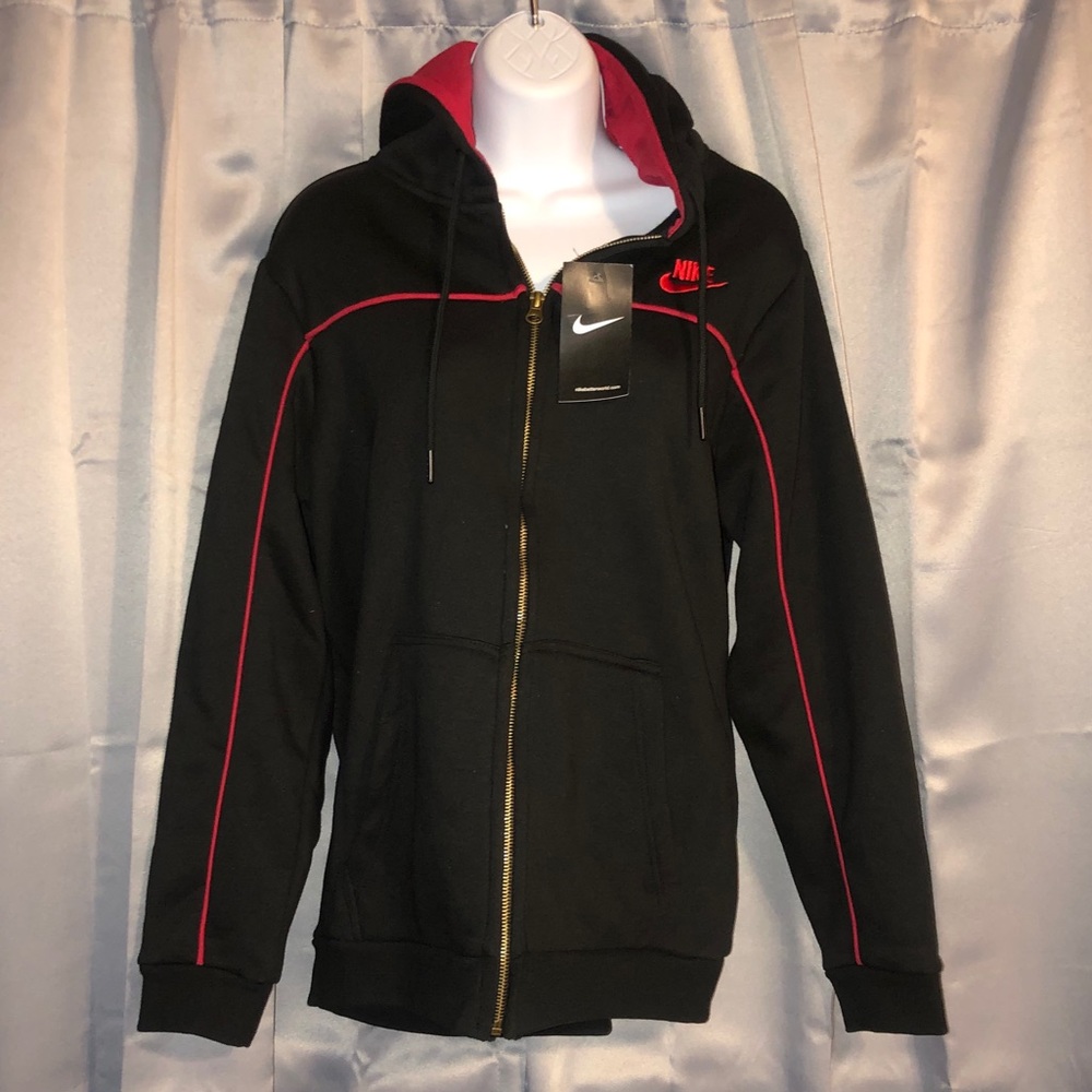 Nike Black Zip Up Hoodie with Red Stripe (M)